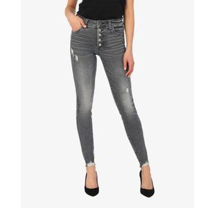 KUT Mia High Rise Fab Ab Slim Fit Skinny Fray Hem Button Fly Grey Jeans